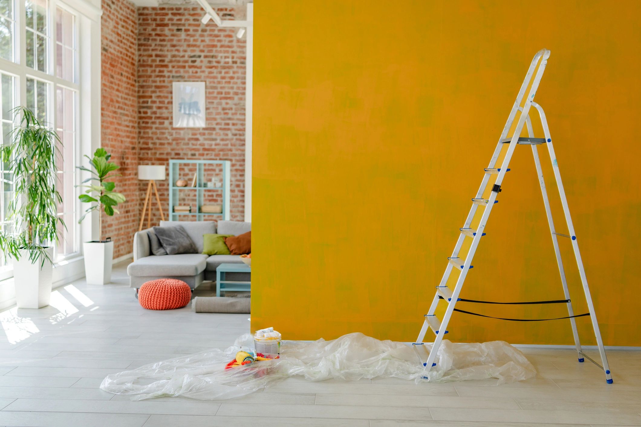 Home improvement project with painting underway